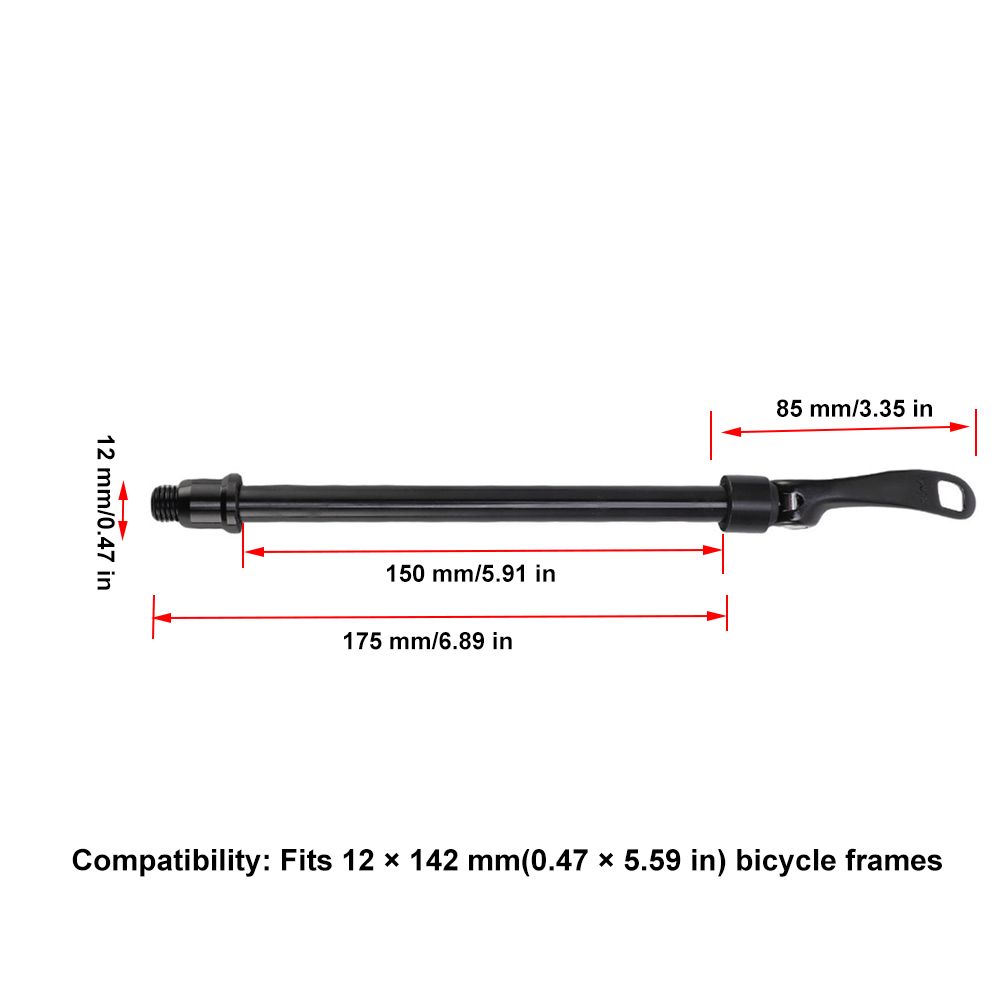 142x12mm Bike Thru Axle Lever Black Bike Thru Axle Skewer  Frame Axle Replacement