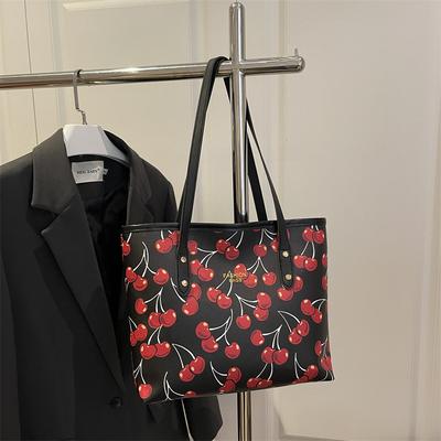 Nouveau sac cabas populaire d'aujourd'hui, nouveau imprimé cerises mignon polyvalent portable sac à bandoulière