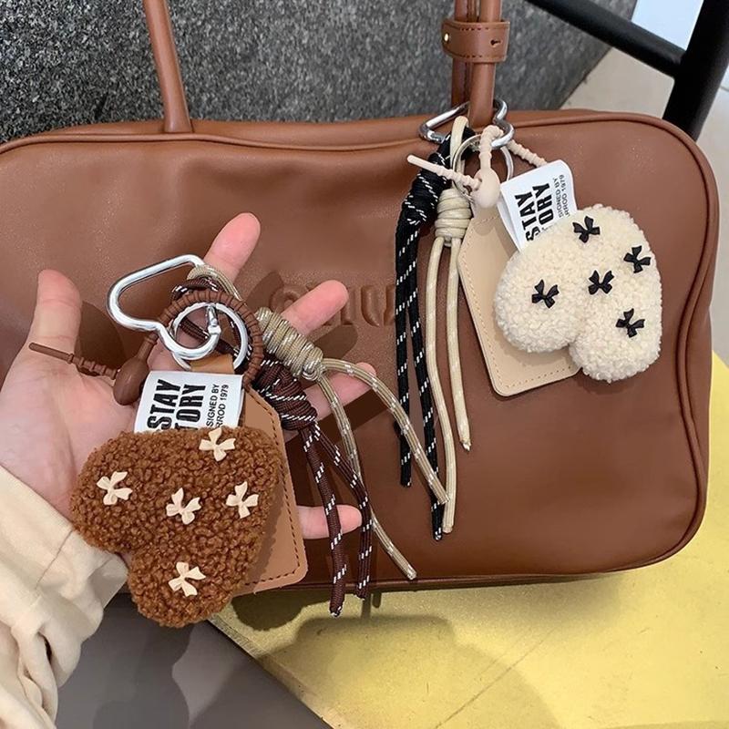 New Cartoon Bow Love Bag Pendant  For Women Couple Artificial Lamb Down Handbag Hanging Gift Decoration Accessories