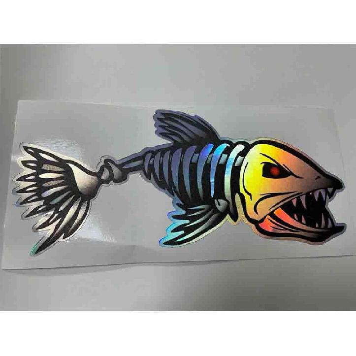 HungMieh Fish Skeleton Decals Vinyl Reflective Stickers for for Kayak Fishing Cars, Bicycles, Motorcycles, Car Bumpers, 2pcs, 8X3.5 Inches