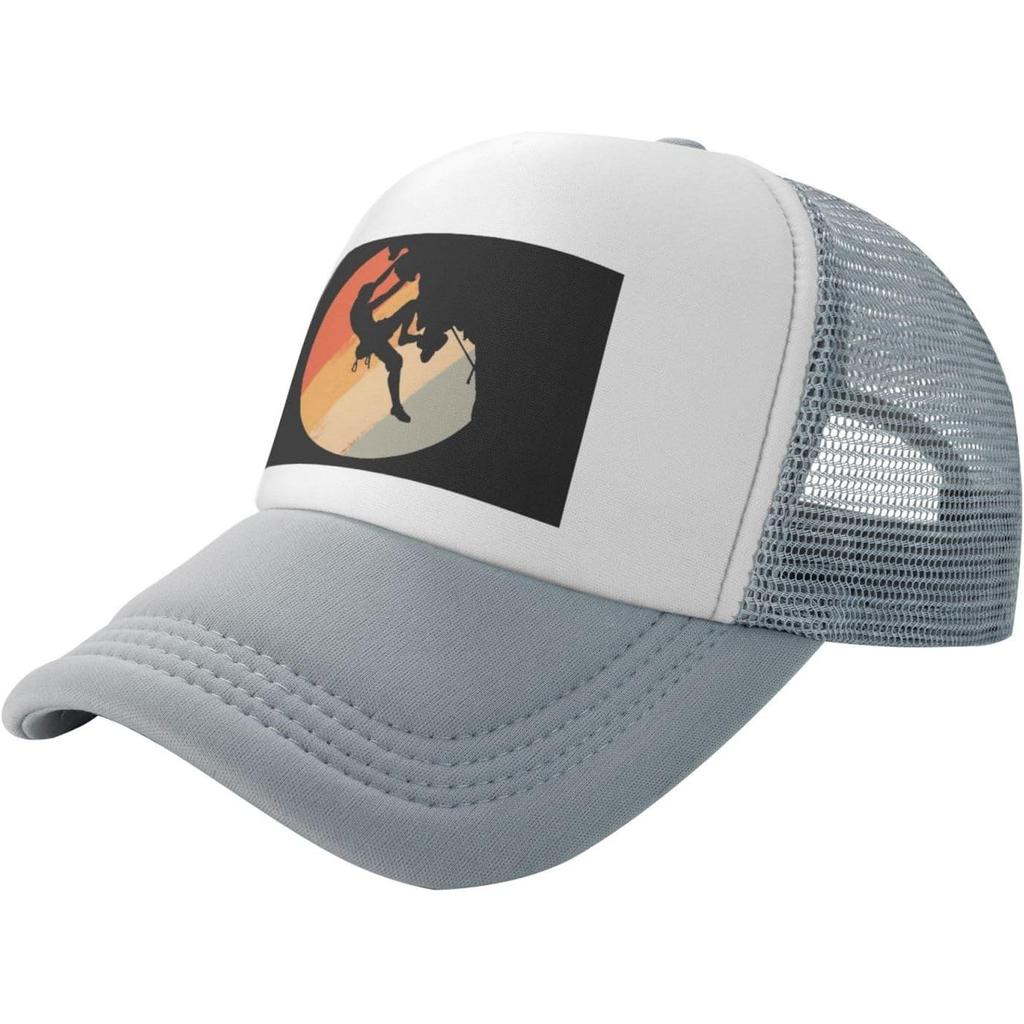 Rock Climbing Graphic Trucker Hat Retro Mountain Climber Snapback Mesh Cap for Outdoors