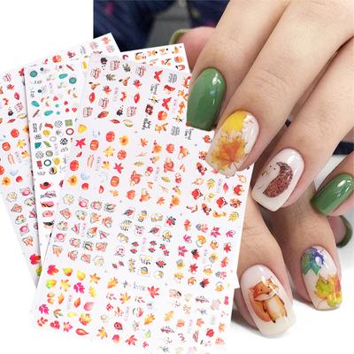 3 Sheet Maple Leaves Nail Sticker Fall Leaves Squirrel Animal Slider Autumn Water Transfer Decal Decor