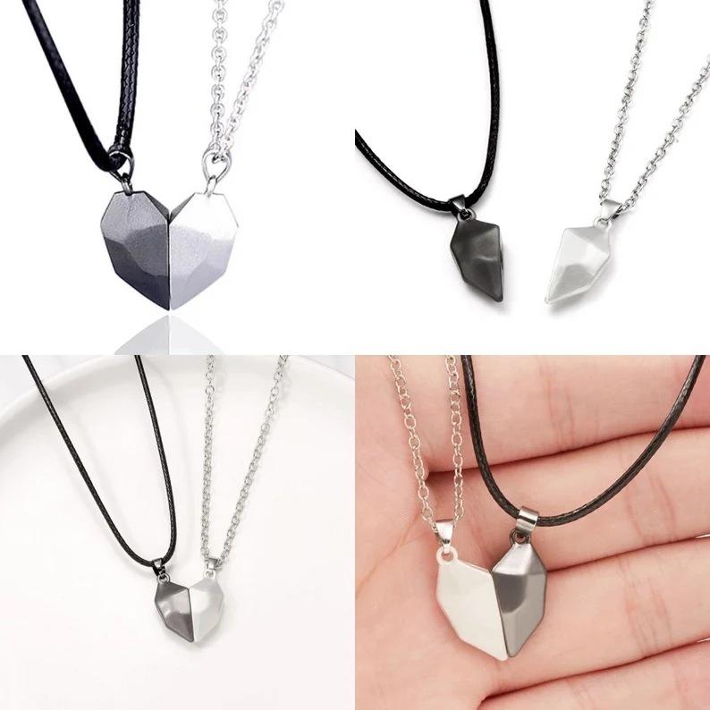 , couple's love item, magnet necklace, wishing stone pendant, heartbroken collarbone chain, heart-shaped necklace.