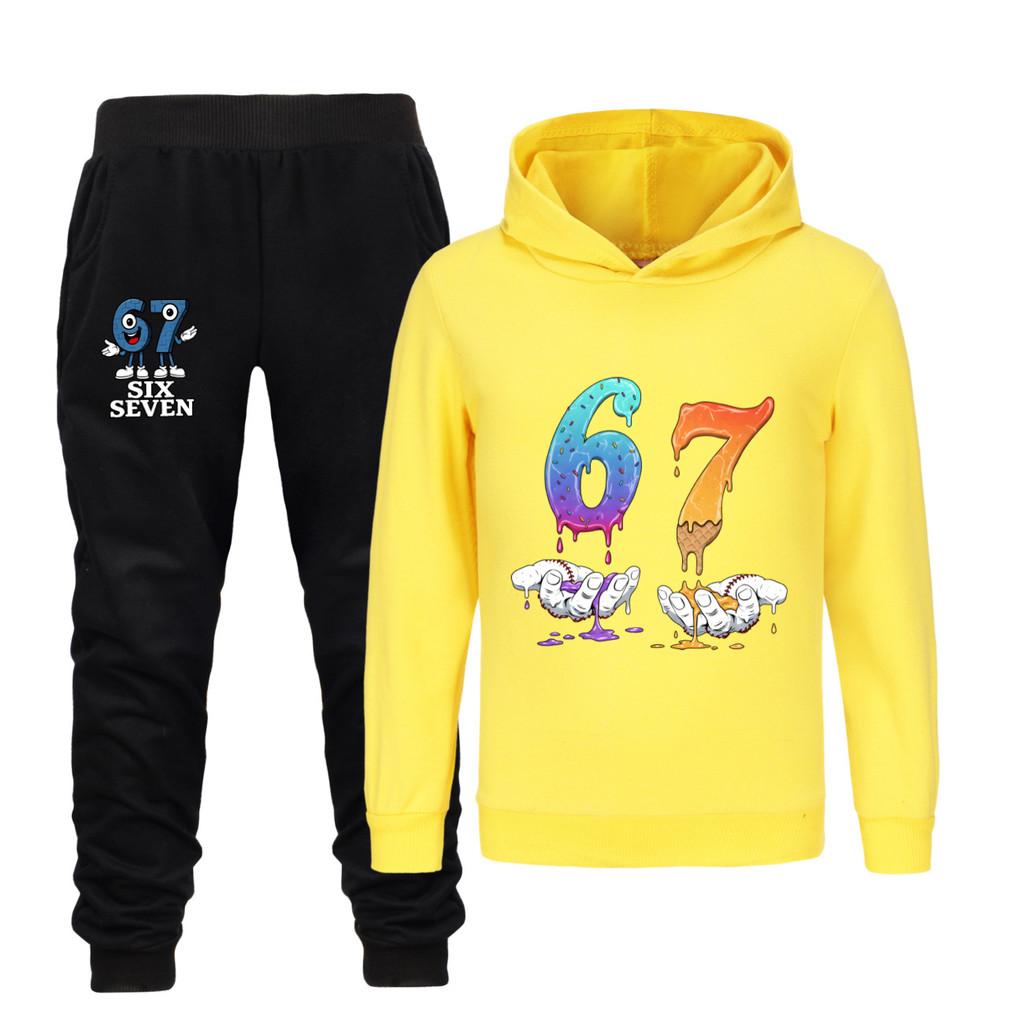 

5231 Kids Boys Girls Steal a Brainrot 67 Print Hoodies Pants Trouser Clothes Set 160cm жовтий