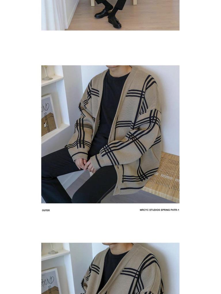 Autumn Men's Trendy Hong Kong Style Knit Cardigan - Loose Fit Sweater