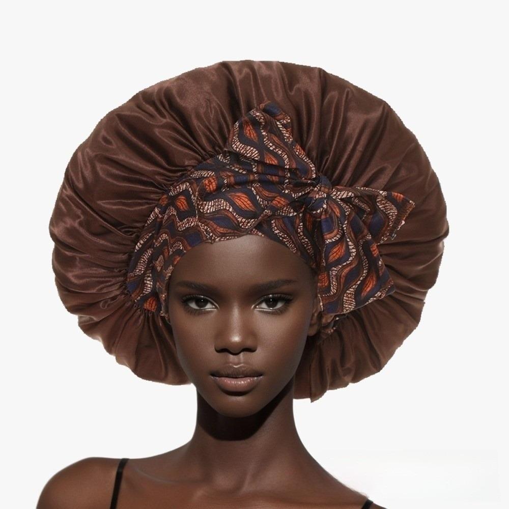 

1PC New Wide Edge Women s Silk Hat Elastic Breathable Flowers Patterns Print Sleep Bonnets Sleeping Hat Beauty коричневий