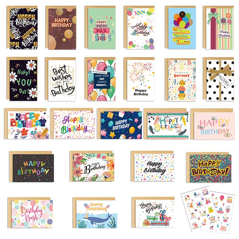24 Pack Birthday Cards, Envelopes, And Stickers | 4X6 Inch Happy Birthday Cards Bulk For Family, Kids, Friends, Work