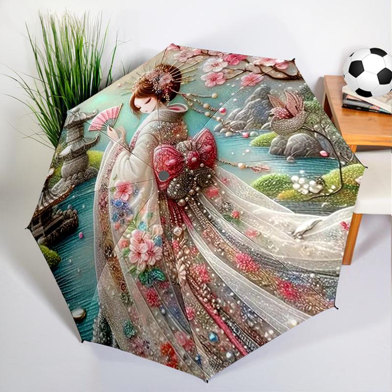 Japanischer Kirschblüten-Geisha-Schirm, Automatisches Öffnen/Schließen, Stabiler Eisenrahmen & 8-Rippen-Struktur, Schirm für Damen & Herren, Weihnachtsgeschenk