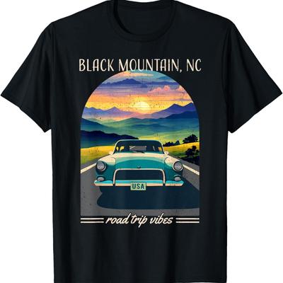 Black Mountain NC Retro Highway Nostalgic Vintage Car Design T-Shirt