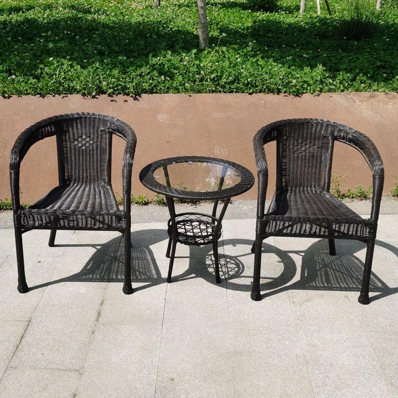 Family-Style Hand-Woven Rattan Chair & Coffee Table Set for Balcony or Leisure Spaces
