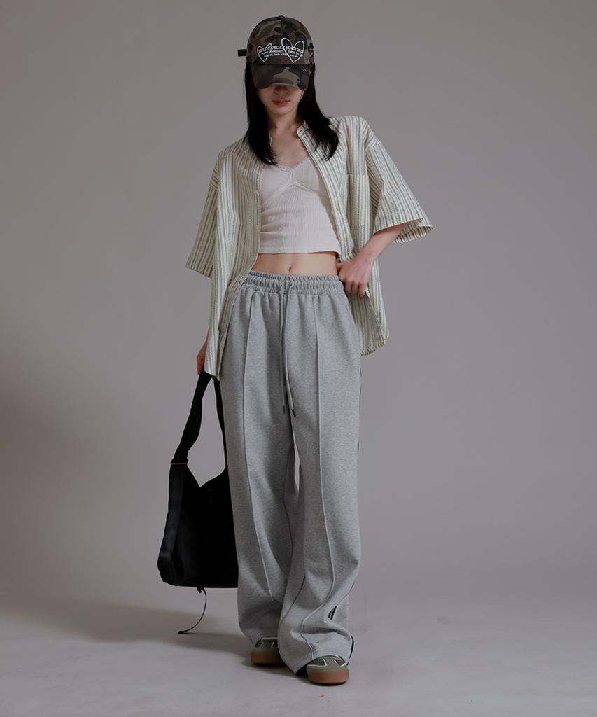 LIKE THE MOST Training Pinstripe Track Wide Pants_Gray
