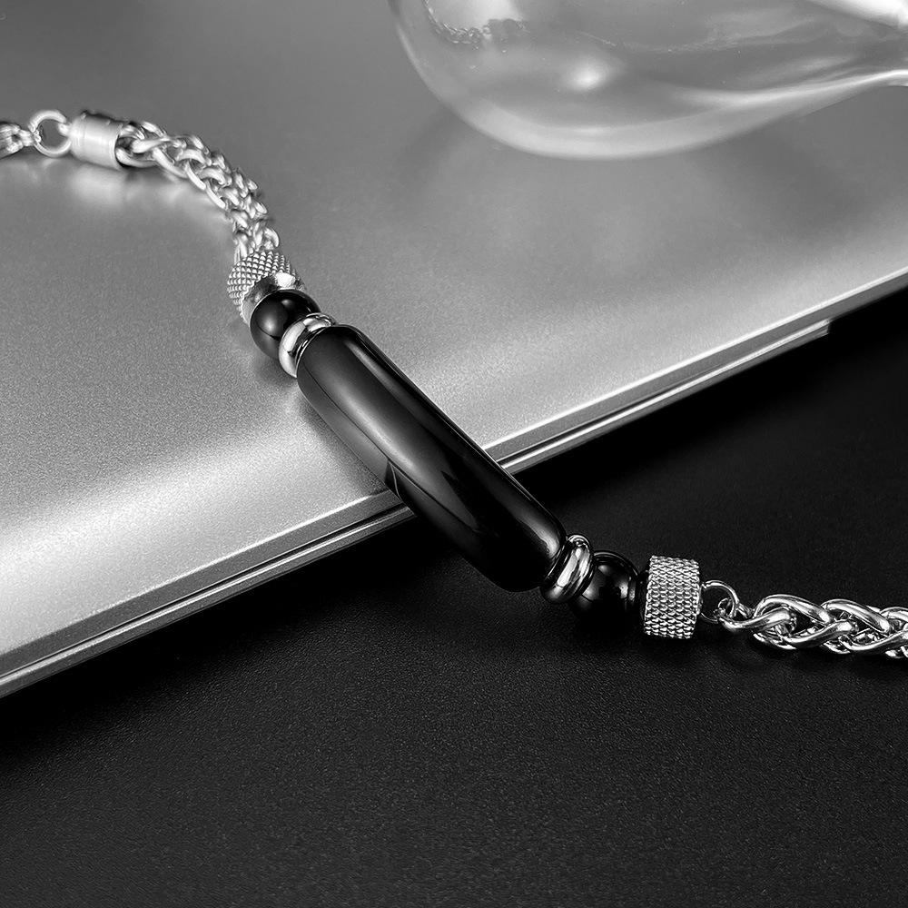 Fashion retro stainless steel chain splicing tiger's eye titanium steel men's bracelet