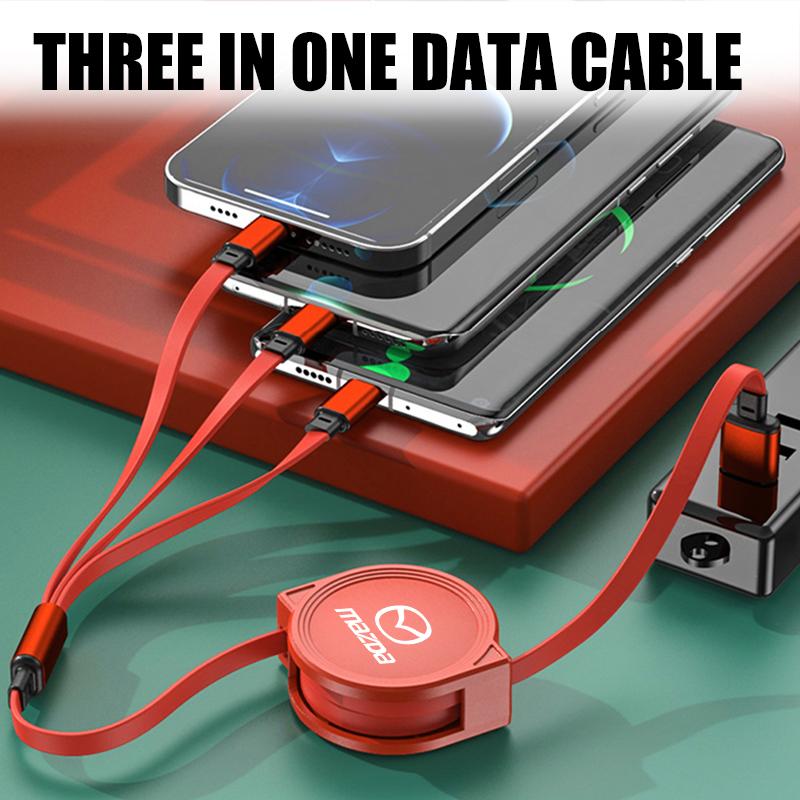 3 In 1 Phone Data Cable Multi Port Multiple Charging Wire Accessory For Mazda CX9 MX5 RX8 Axela Demio Atenza MS GJI GH BK MP