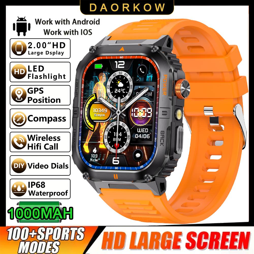 1000mAh Super Capacity Battery Adult Men Smart Watch 2.0-inch Large Screen Bluetooth Call IP68 Waterproof SmartWatch Sports