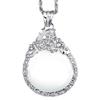 Stylish and Elegant Magnifying Glass Pendant with Elegant Crystal Stone Flower (silver)