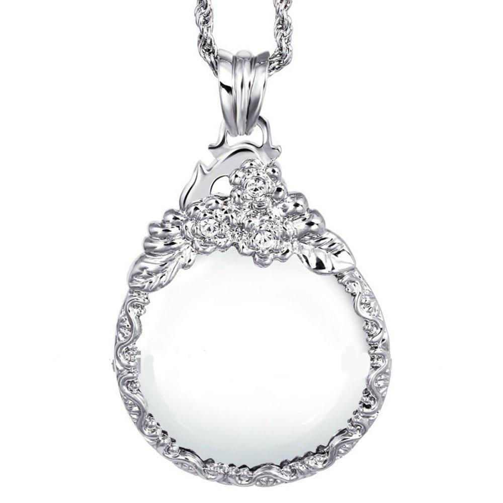 

Stylish and elegant magnifying glass pendant with elegant crystal stone flower (silver)