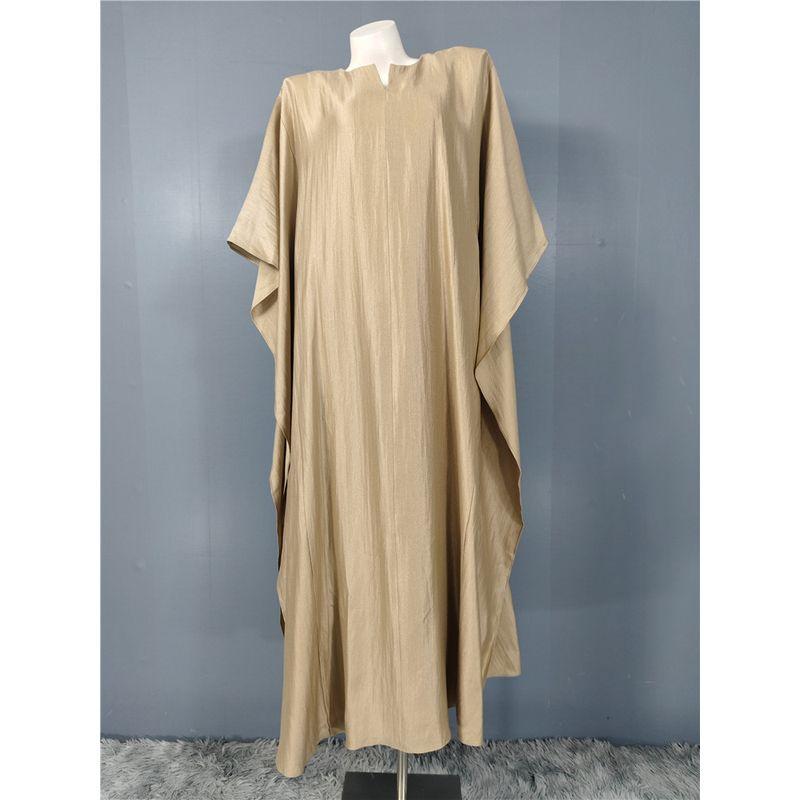 Foreign Trade H Home Small V-neck Heavy Industry Bright Silk High Quality Batwing Sleeve Slimming Loose Kraft Tan Dress Plus size