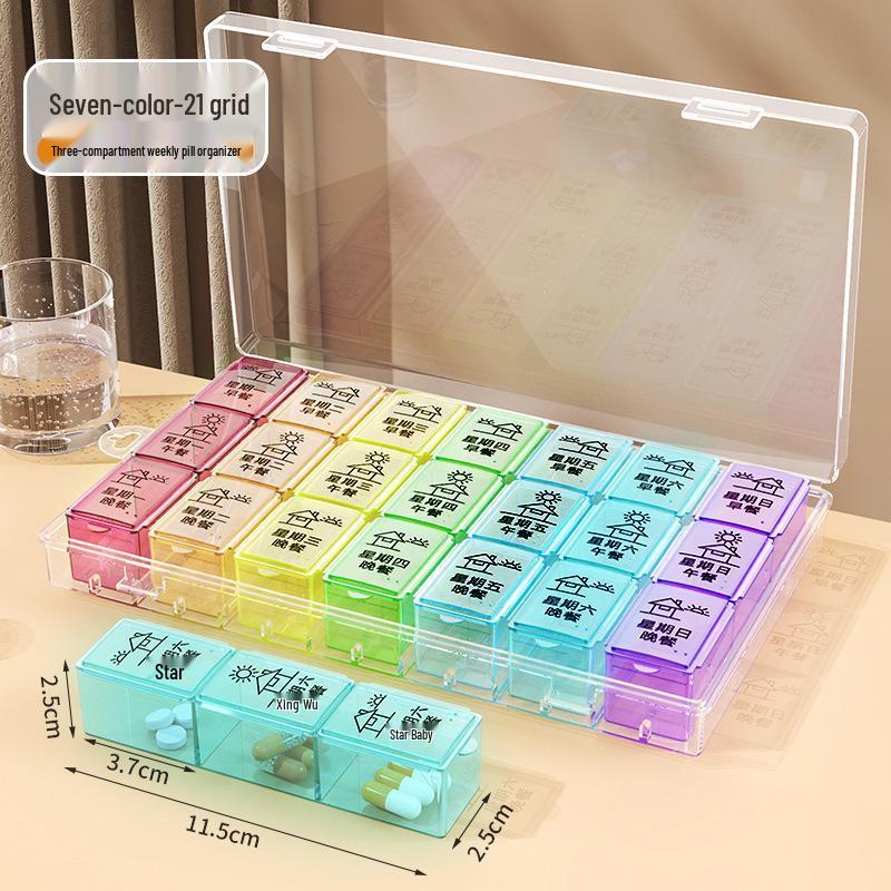 Portable 28-Grid Weekly Pill Organizer: Dustproof, 7-Color, Large Capacity