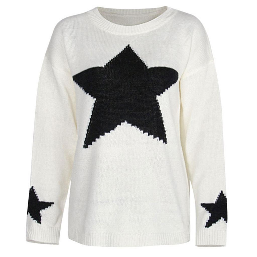 Women's Casual Bottoming Knit Sweater Women Loose Round Neck Star Pullover Sweater