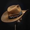 Cappello da Cowboy in Feltro di Pecora, Colore Unico con Cappello Decorativo in Feltro