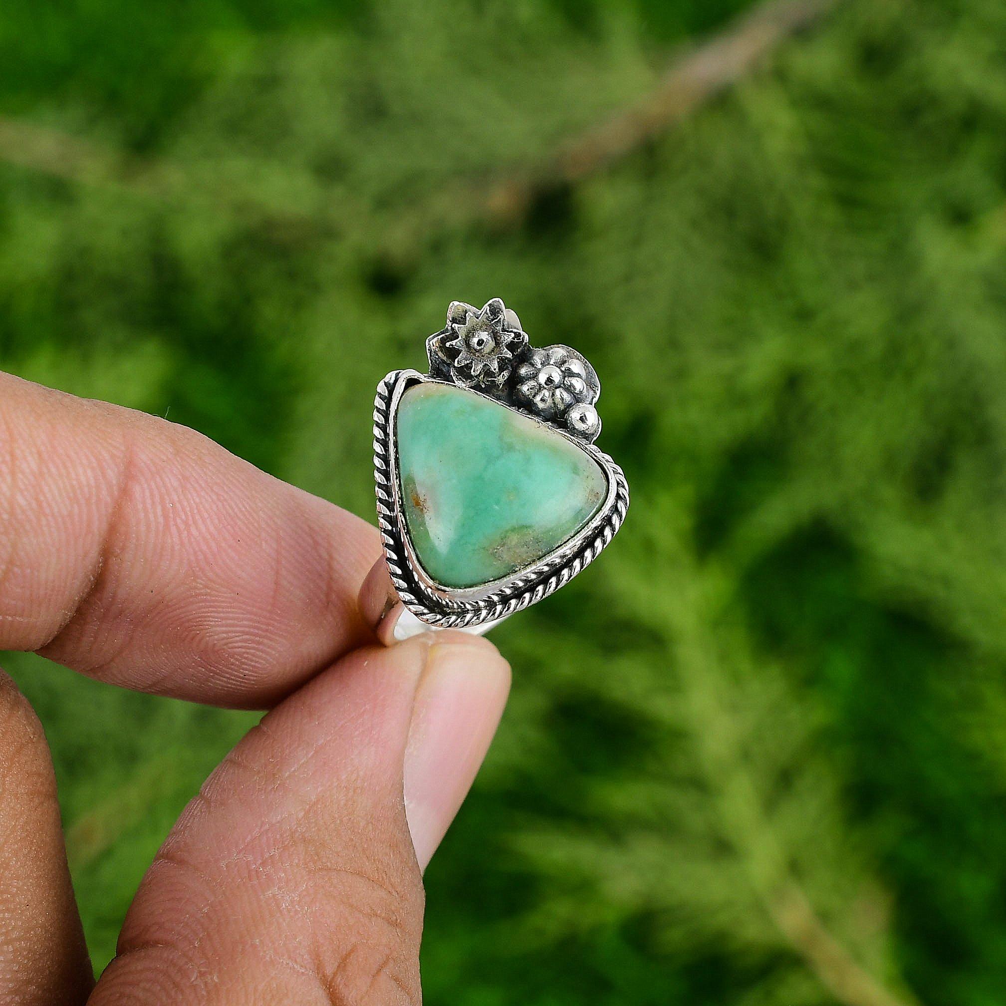 

Серебро 925 пробы Хризопраз Драгоценный камень Жена Цветок Бохо Штабелируемое кольцо Ювелирное изделие Adjustable