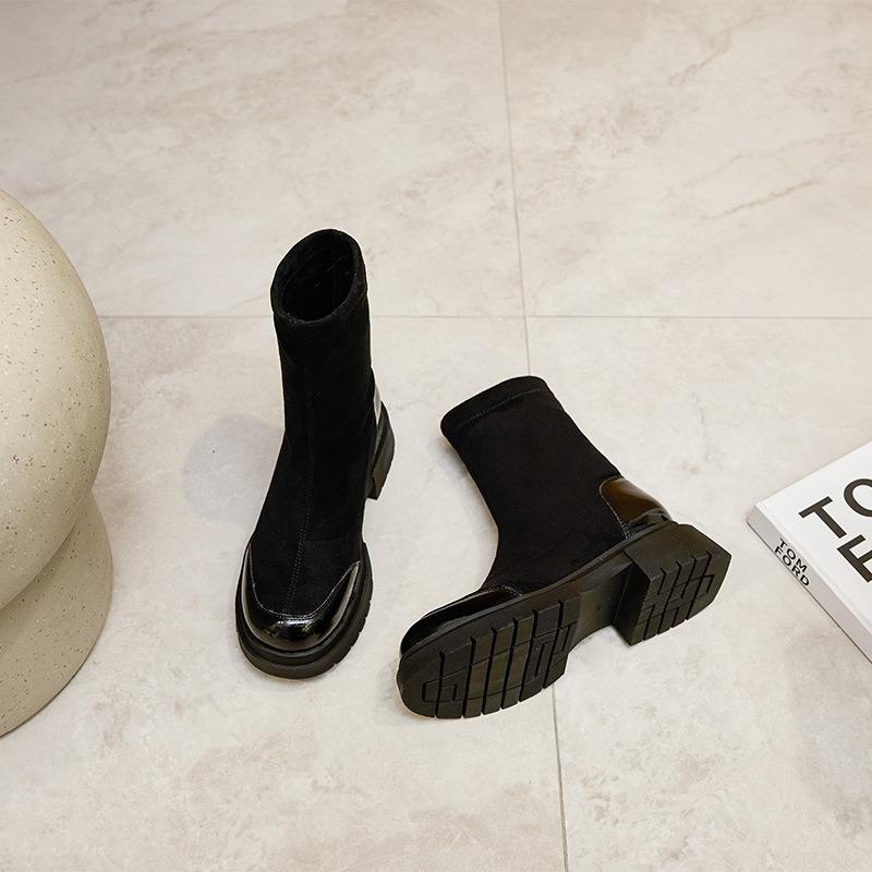 New Suede Casual Shoes Women's Thick-soled One-pedal Tall Women's Boots Thin Elastic Boots Women