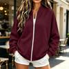 Women's Casual Color V-Neck Long Sleeve Loose Fit Zip-Up Jacket