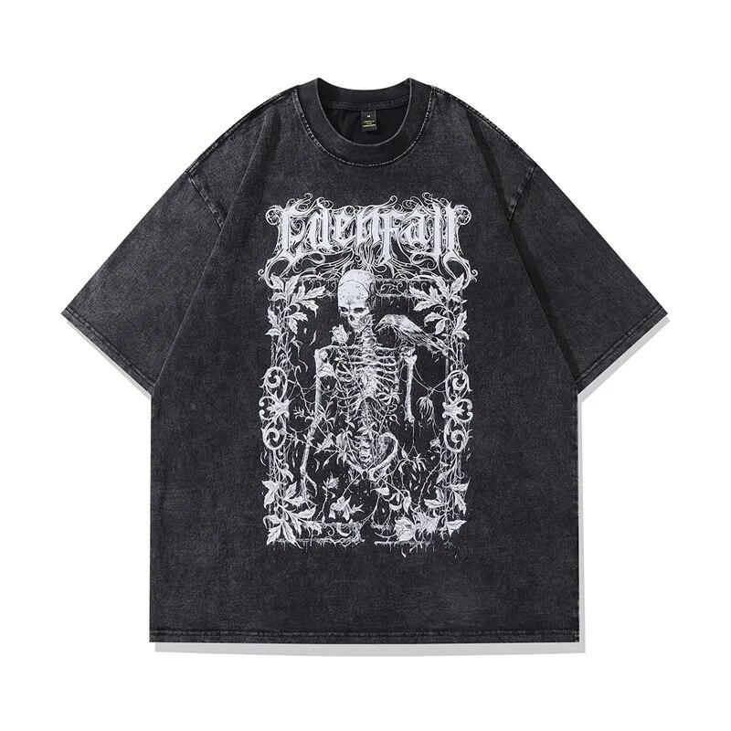 

Gothic T Shirts Men Women 100% Washed Cotton Vintage Skull Printed Summer Punk Oversized Streetwear Harajuku Fashion T shirt