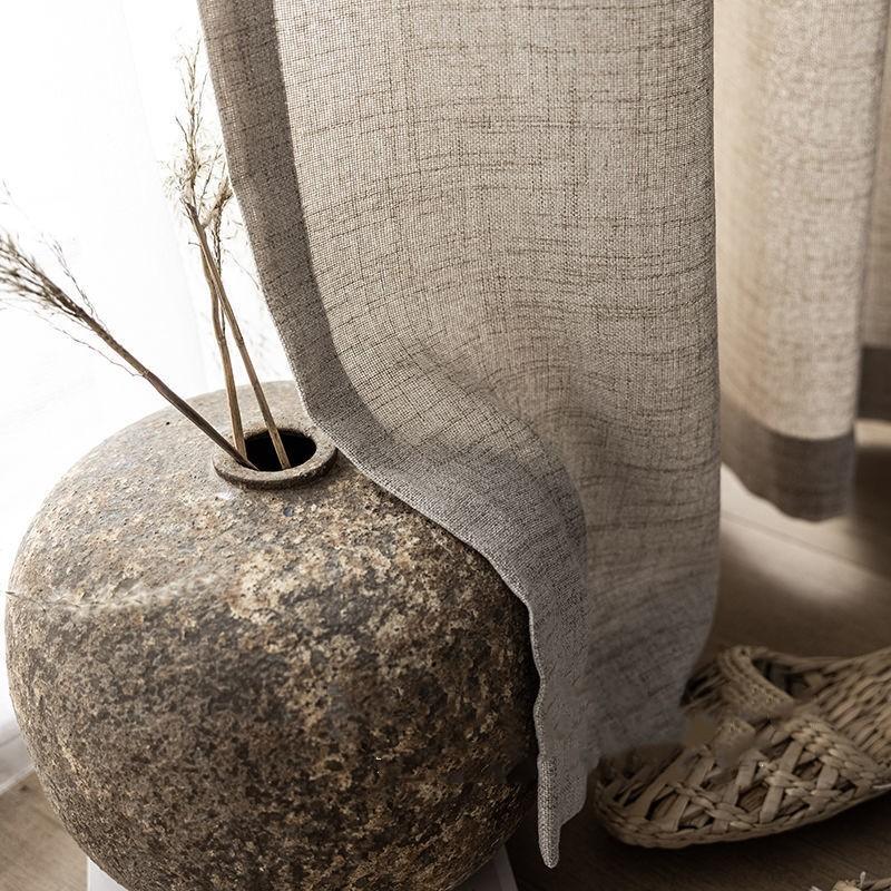 

Льняная занавеска, легкая непрозрачная японская тяжелая дышащая марлевая занавеска W150*H270cm кофейный