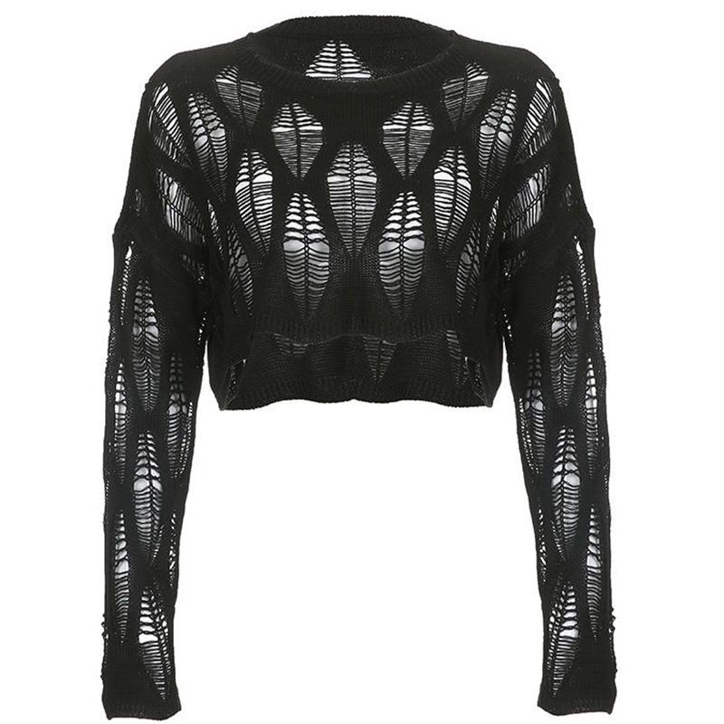 HELIAR Women Hole Hollow Out Y2K T-shirts Batwing Sleeve Knitted Shirt Loose Streetwear Tops Tees For Women 2024 Spring