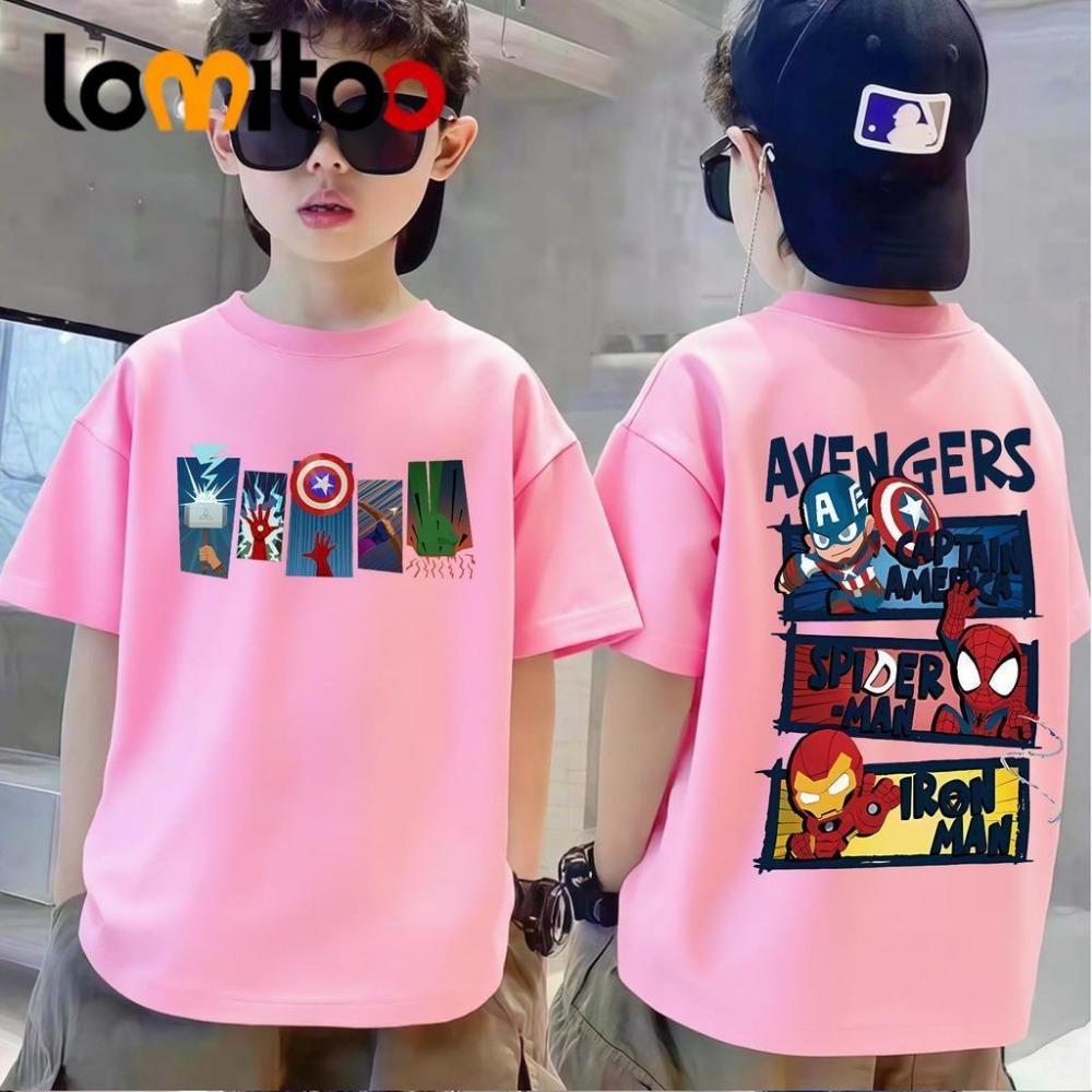 T-shirt clothing, children's animation trend, cute cartoon superhero short sleeved pattern, relaxing and comfortable