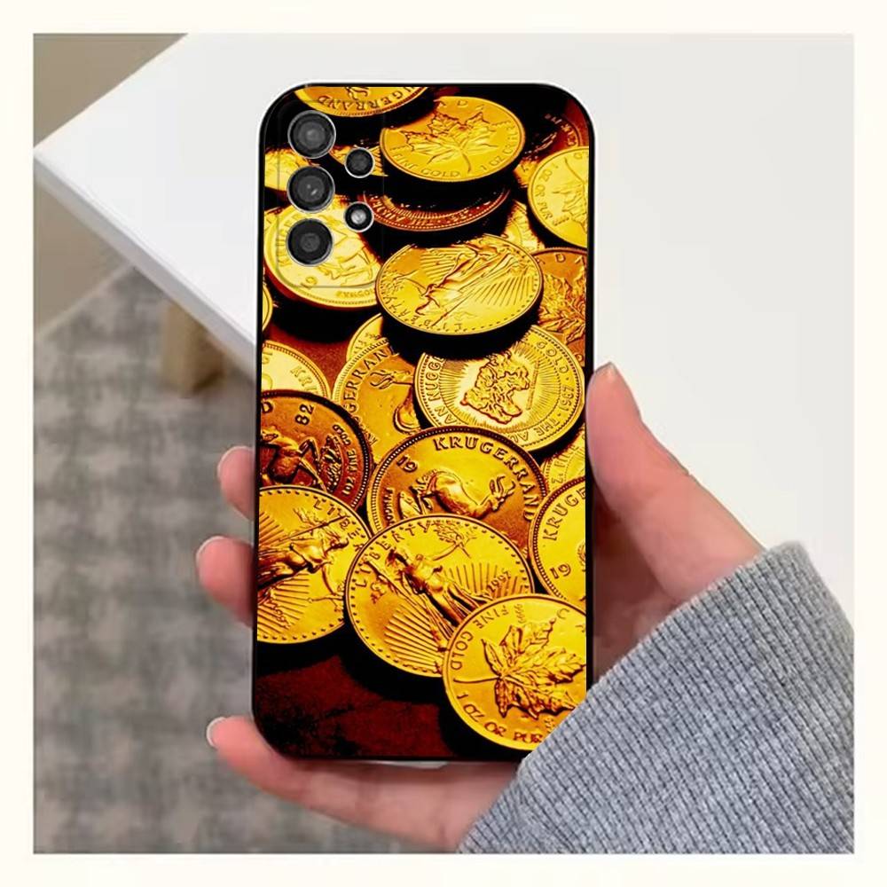 Money Gold Art Phone Case For Samsung S9,S10,S20,S10,S21,S25,S24,S23,Ultra,FE,Plus,Lite,Soft Silicone Black Cover