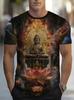 T-shirt da uomo con grafica Testa di Buddha Fiore Rosso Manica Corta Estiva Girocollo Religiosa Spirituale Casual Streetwear Tee Top