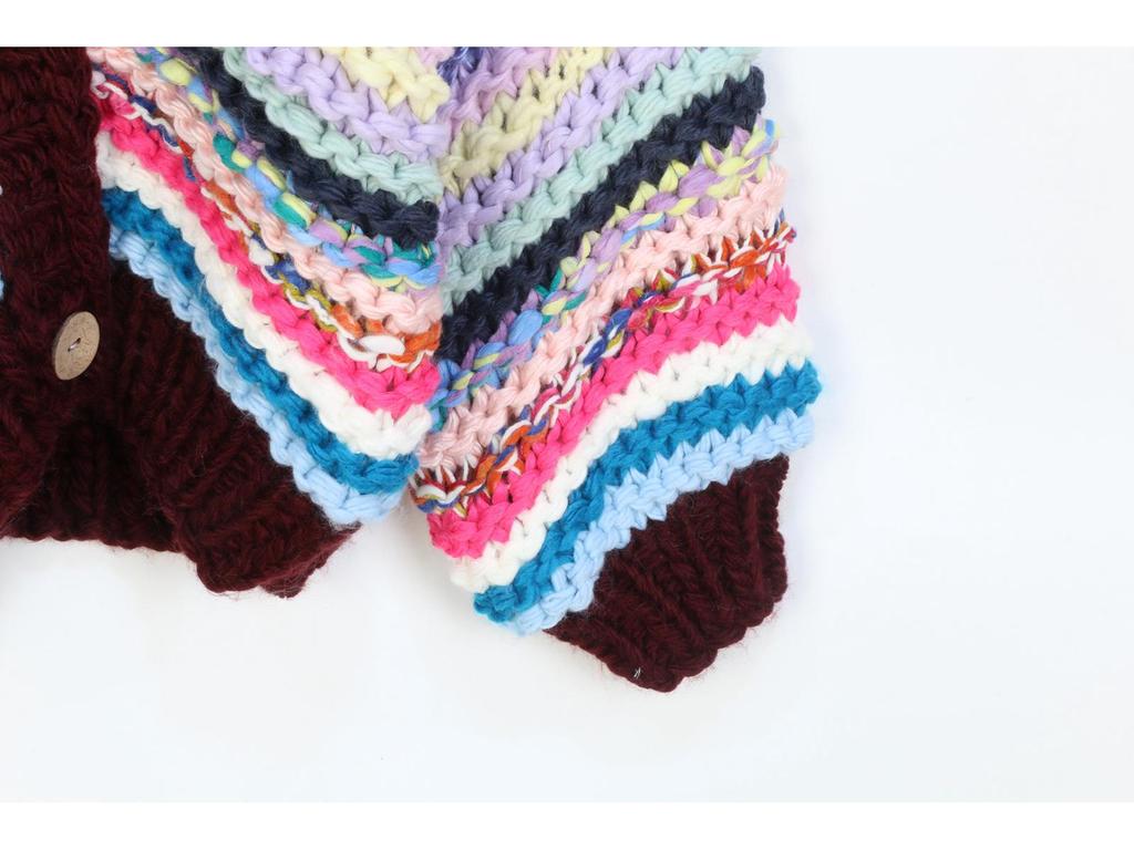 Women's Rainbow Color Block V-neck Cardigan - Loose, Single-Breasted, Long-Sleeve for Autumn/Winter