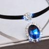 Women Oval Imitation Crystal Rhinestone Inlay Pendant Choker Necklace Adjustable Extension Chain Short Necklace Jewelry Accessories