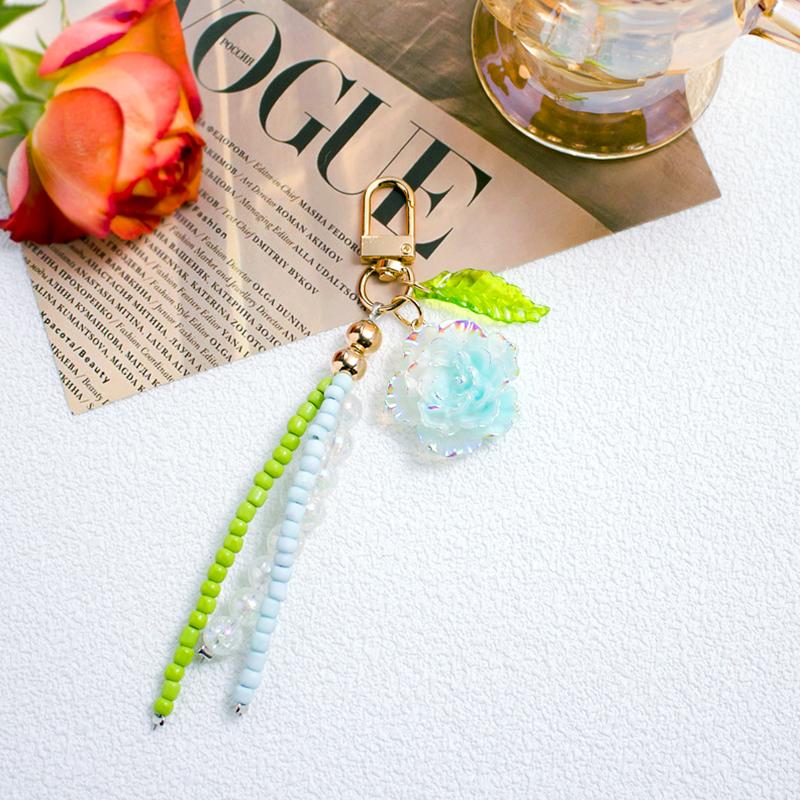 Women Girls Plastic Fashion Keychain Bag Pendants Beads Ornament Simulated Gift Key Rings Holders Decorative Accessories 6 Colors