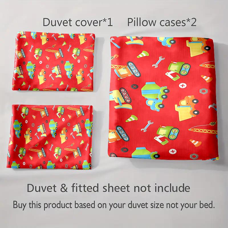 Colorful construction vehicles. Bedding Duvet cover sets Duvet covers Pillowcases gifts (1 * Duvet Cover 2 * Pillowcases, without duvet insert)