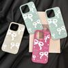 White English bow for iPhone17 ProMax leather pattern mobile phone protective case 17 large holes 16 simple