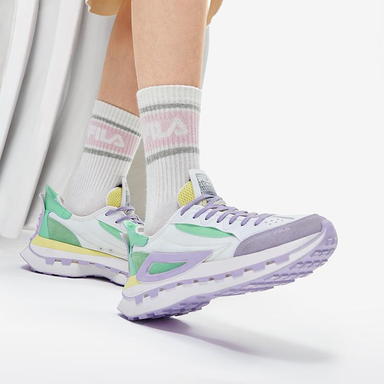 Fila Faux Suede Fabric Leather Fashion Pioneer Sports Comfortable Low-Top Lifestyle Casual Shoes Women Sneaker White Mallow-Purple F12W233113FWP