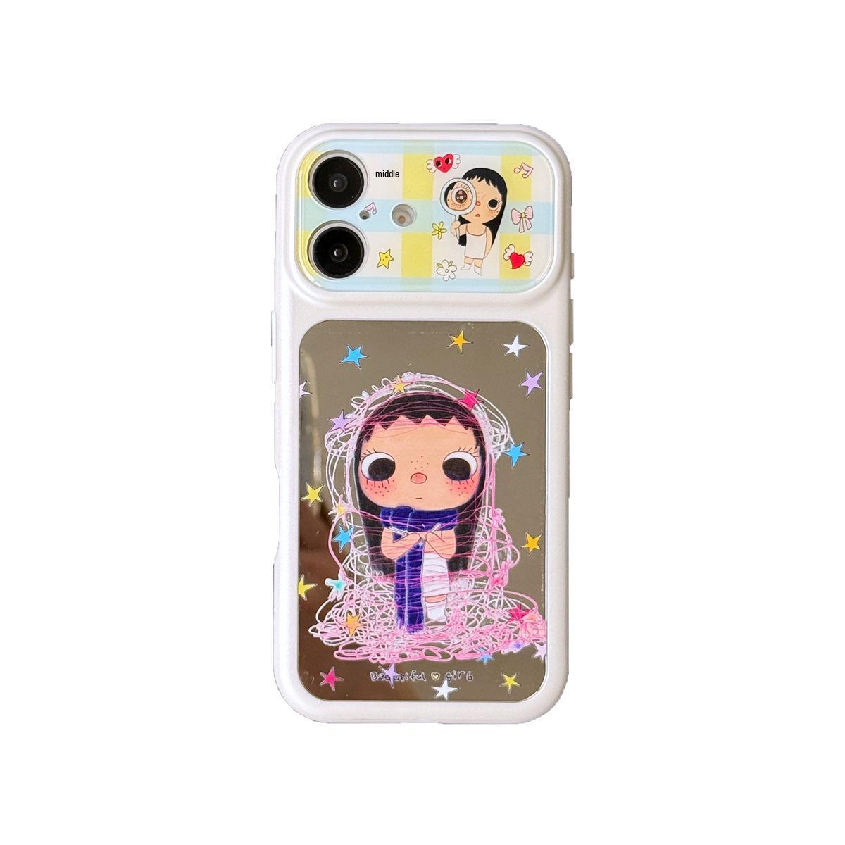 Cartoon Jade Mirror Phone Case for iPhone 15/17/16 Pro Max - Anti-Fall, Big Window Design iPhone 16