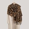 Leopard Print Scarf for Women, High-End Winter Vintage 2024 New Versatile Imitation Cashmere Warm Tassel Thickened Shawl