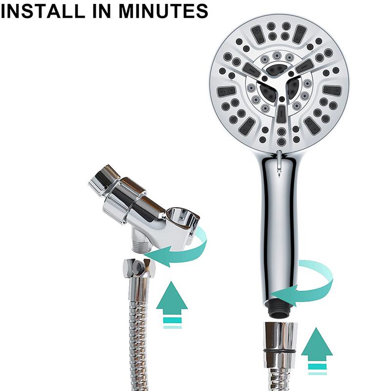 Latest 10-Function High Pressure Water Saving Eco-Friendly Bathroom Hand Held Shower Head Premium with Bracket Hose