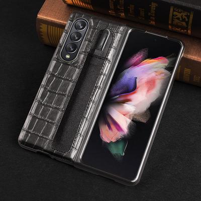Fashion Leather Crocodile Pattern Pencil Pen Slot Case For Samsung Galaxy Z Fold 3 Cover Anti -Knock Luxury Cases For Fold3 F9260