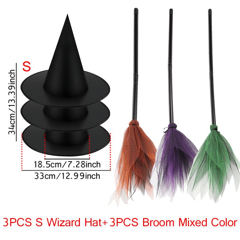 Halloween Witch Wizard Cosplay Props Black Magic Hats Flying Broomstick Decorations Halloween Party Masquerade Surprise Gift ZYF