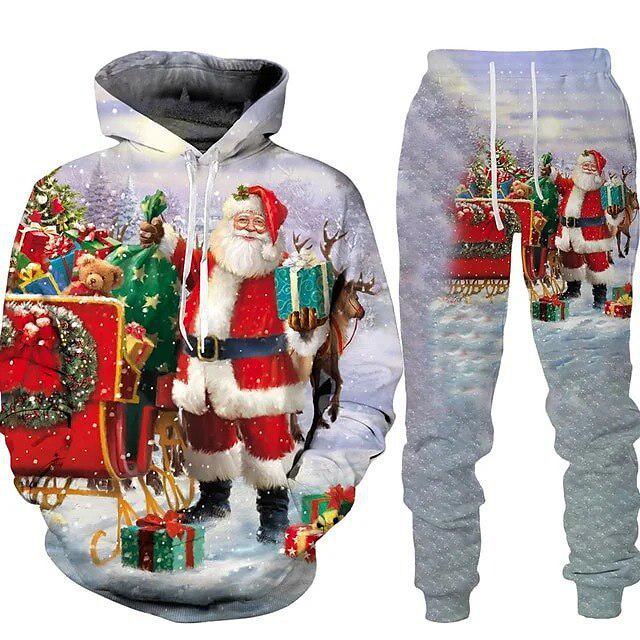 2024 Herbst-Winter 3D-Druck Herren Weihnachts-Kapuzenpullover Sweatshirt Set