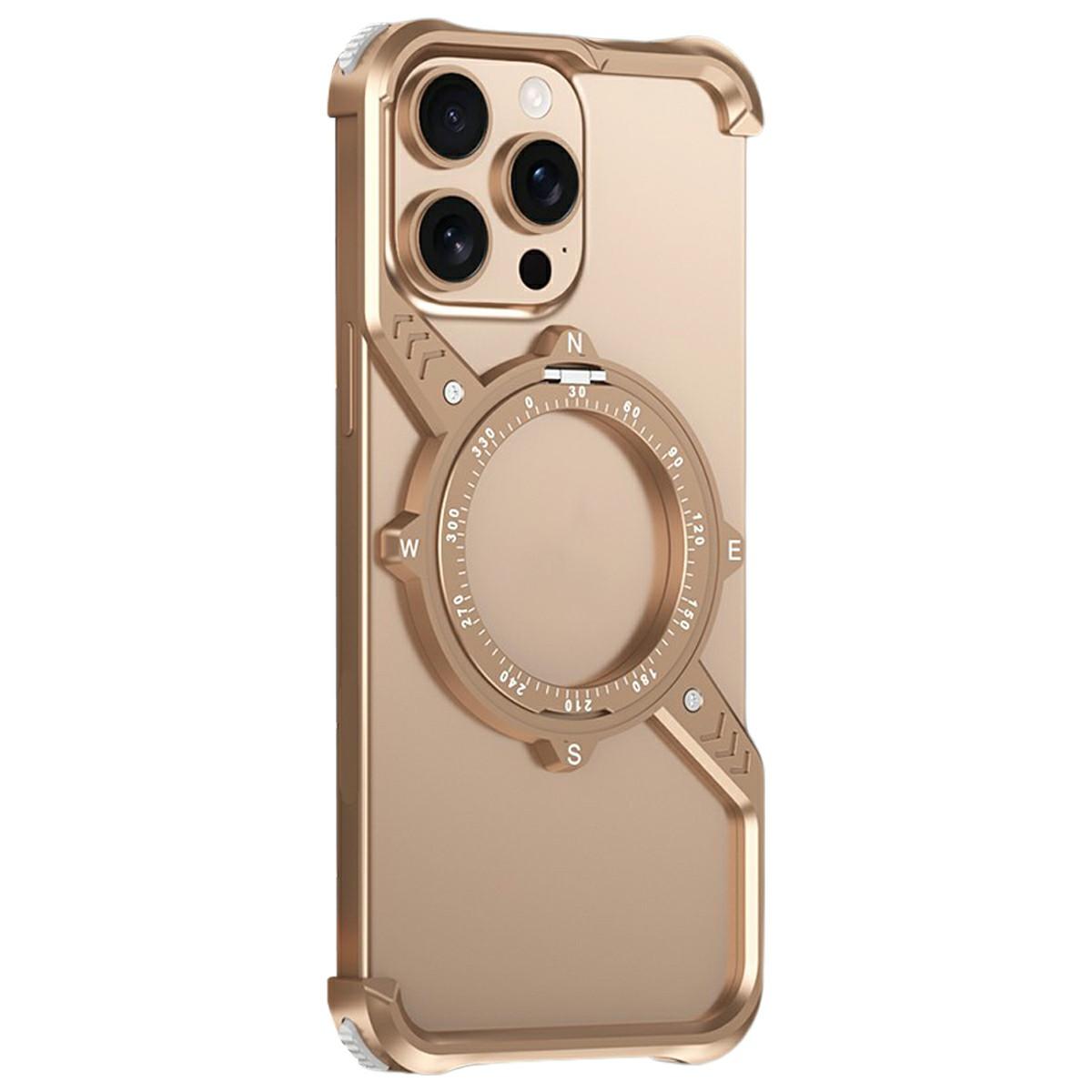 

For iPhone 14 Pro Magnetic Case with Kickstand Four Corner Airbag Heat Dissipation Metal Phone Cover Desert Gold
