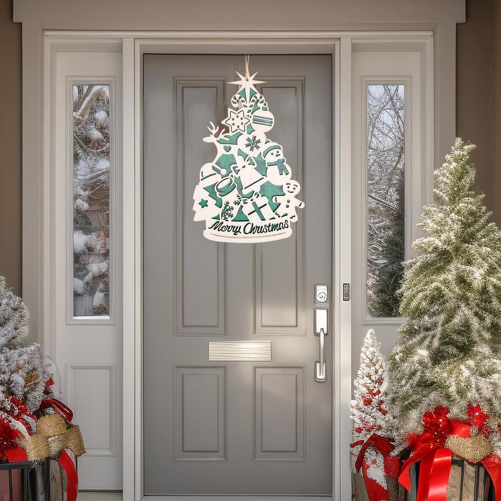 2d Christmas Tree Ornaments With String Wooden Charm Christmas Decorations For Wall Bedroom Room Yard Outside Front Classroom