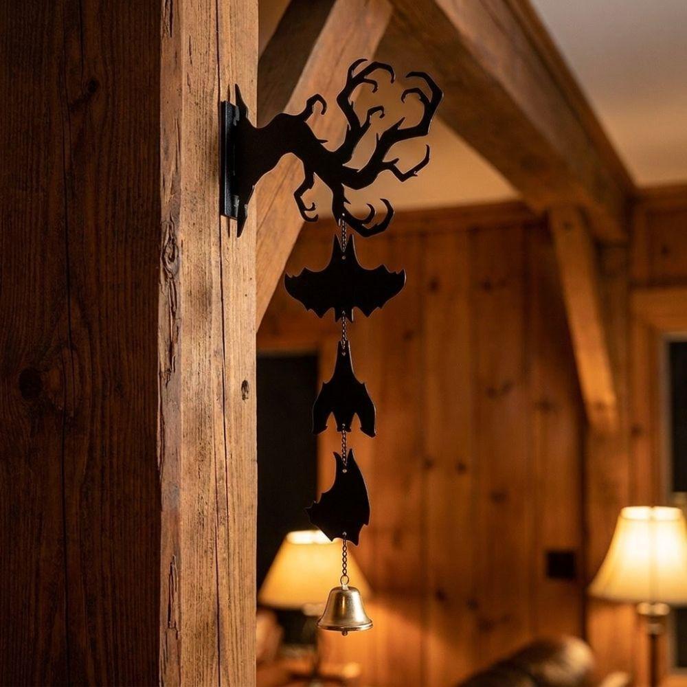 2D Flat Inverted Branch Bat Wind Chime Spooky Hanging Bat Pendant Hanging Door Bell Front Door