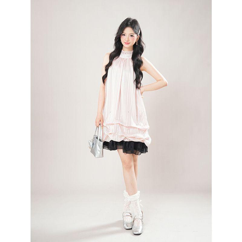 Guzao Qianjin Lace-up Halterneck Dress 2025 Summer New Arrival Small Sweet Cinched Slimming Jumpsuit Skirt