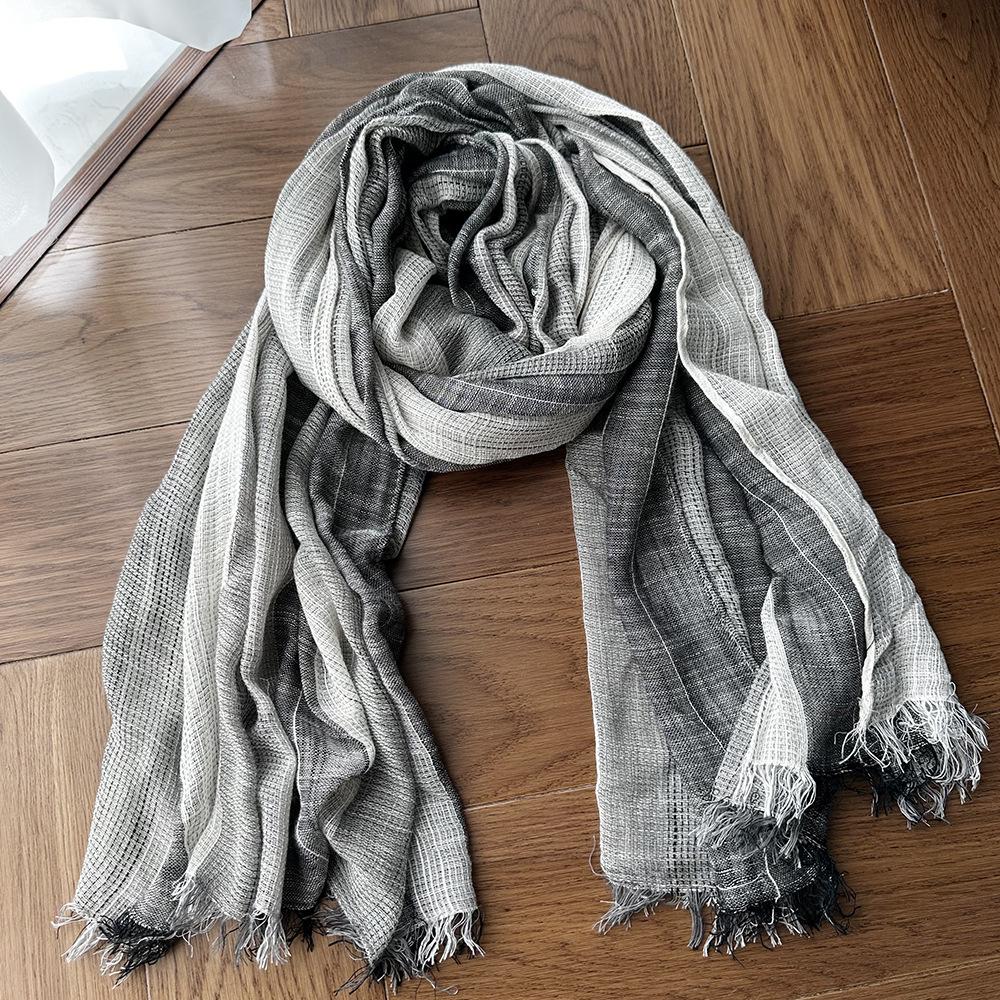 

Длинный полосатый шарф Полосатый цветной хлопковый солнцезащитный платок с маленькой кисточкой 190*80cm